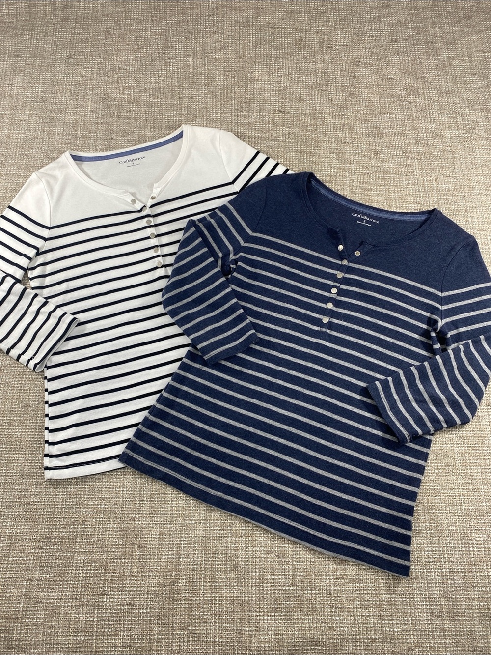 Crewcuts Navy and White Striped Henley Long Sleeve Tops
